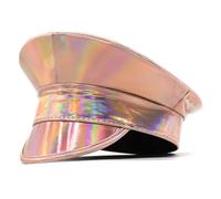 Yooghuge Chapeau de capitaine pailleté tendance en cuir verni pour fête adulte, carnaval, festival, scène, boîte de nuit, chapeau bleu marine pour adulte