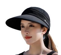 Yooghuge Chapeau de soleil respirant pour femme, haut amovible avec pare-soleil, large bord, réglable, léger, sportif, avec trou pour queue de cheval, Noir , Taille unique