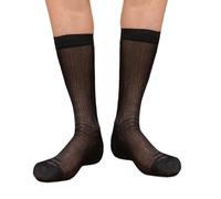 Yooghuge Chaussettes fines en soie pour homme - Transparentes - Longue robe d'affaires - Rayée brillante - Bas en soie à rayures brillantes, Noir , Taille unique