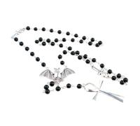 Yooghuge Collier de perles noires avec croix Ankh, style religieux, gothique, punk, chapelet, longue chaîne, bijoux Ankh, croix chauve-souris, gothique, punk, ras du cou, taille unique, Comme décrit