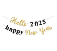 Yooghuge Décoration du Nouvel An 2025 - Lettres de l'alphabet scintillantes noires et dorées - Convient pour une fête à la maison et un usage commercial