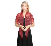 Yooghuge Écharpe brodée à paillettes pour femme, mariage, soirée, événement formel, luxe à paillettes pour danse du ventre, Rouge, Taille unique
