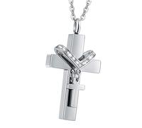 Yooghuge Pendentif commémoratif en acier inoxydable pour animal de compagnie avec double croix pour amant, pendentif urne pour perte de bijoux, cadeau de condoléances