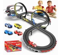 YOOHBERRYS Circuit Voiture Enfant, 1:64 Circuit Voiture Electrique, Extra-Long Piste De Course - 4 LED Voitures, USB, Télécommande, Comptoir, 360° Boucle, Jouets Cadeaux pour Enfant 6-12 Ans (737CM)