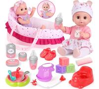 YOOHBERRYS Kit Accessoire Bebe pour Poupon, Ensemble Bébé Poupée, Jeu de Rôle Cadeau, 30cm Baby Doll, Jouets de Poupée Bébé Réaliste de avec Vêtements, Kit d'alimentation, Noël Anniversaire Cadeau