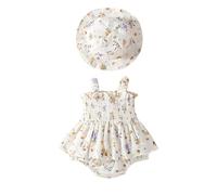YOOJIA 2 Pièces Ensemble été Robe D'été à Imprimé Floral Pour Bébé Fille Barboteuse Sans Manches Avec Chapeau Jaune clair 1 6-9 mois