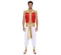 YOOJIA Adulte Costume Halloween Arabe Costume Prince Arabe Deguisement Homme Club Performance Fête Costumes De Prince Du Désert Rouge Blanc XL