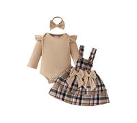 YOOJIA Combinaison Couleur Unie Bébé Nouveau - Né 3 Pcs Costume Robe Bretelles Côtelée Manches Longues Coiffe Cadeau d'anniversaire Bébé Photographie Fête 0-18 Mois Kaki 12-18 Mois