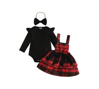 YOOJIA Combinaison Couleur Unie Bébé Nouveau - Né 3 Pcs Costume Robe Bretelles Côtelée Manches Longues Coiffe Cadeau d'anniversaire Bébé Photographie Fête 0-18 Mois Noir 9-12 Mois