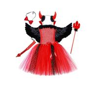 YOOJIA Déguisement D'halloween Robe Rouge Tutu Robe Fête Carnaval Noël Enfants Filles 6 Costumes De Petits Démons 2-12 Ans Rouge 6-7 ans