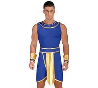 YOOJIA Déguisement Grec Homme Adulte Costume Grèce Antique Rome Toge Grecque Dieu Costume Cosplay Halloween Carnaval Fête Jeu De Role Bleu 3XL