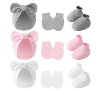 YOOJIA Ensemble Couleurs D'épeage Nouveau-né Côtelé Chapeau Gants 3 Costumes Bébé Garçon Ensemble Bébé Fille Couleur Unie Tenue Mignons 0-6 Mois Gris Blanc Rose clair Taille unique