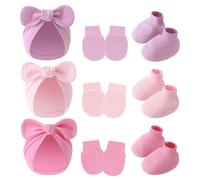 YOOJIA Ensemble Couleurs D'épeage Nouveau-né Côtelé Chapeau Gants 3 Costumes Bébé Garçon Ensemble Bébé Fille Couleur Unie Tenue Mignons 0-6 Mois Lavande Rose clair Rose Taille unique
