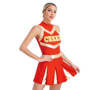 YOOJIA Femme Déguisement Pompom Girl Robe de Danse Carnaval Fête Musical Costume de Cheerleading Uniforme Scolaire Ecoliere Japonaise Rouge C L