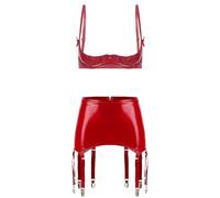 YOOJIA Femme Élastique Ensemble Minijupe Soutien Gorge Ouvert String Lingerie Bandage Costumes Scène Pour Danseurs Et Chanteurs Go Go Noël Rouge L