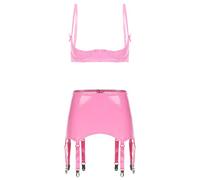 YOOJIA Femme Élastique Ensemble Minijupe Soutien Gorge Ouvert String Lingerie Bandage Costumes Scène Pour Danseurs Et Chanteurs Go Go Noël Rose XL