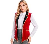 YOOJIA Femme Veste Cirque Déguisement Dompteuse Sans Manche Débardeur Manteau Cape Prince Présentatrice Blazer Veste Smoking Carnaval Noël Rouge XXL