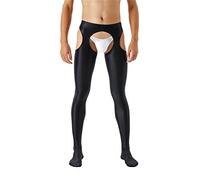 YOOJIA Homme Longue Pantalon Brillant Slim Fit Legging Collant Ouvert Fesse Nu Leggings de Sport Course Yoga Clubwear Taille Haute Lingerie de Nuit Noir M