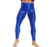 YOOJIA Homme Longue Pantalon Brillant Slim Fit Legging Collant Ouvert Fesse Nu Leggings de Sport Course Yoga Clubwear Taille Haute Lingerie de Nuit Bleu A XXL
