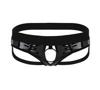 YOOJIA Homme String Caleçon Culotte en Cuir Verni Brillant G-String Slip de Bain Fesse Nu Triangle Thong Tanga Jockstrap Boxer Plaisir sous Vêtement de Nuit Noir M