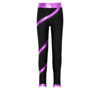 YOOJIA Leggings Sport Enfant Fille Gymnastique Pantalon de Patinage Artistique Minceur Legging de Danse Running Gymnastique Crayon Pantalon Stretch Sportwear Violet B 7-8 Ans