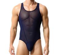 YOOJIA Maillot De Corps Homme Body String Transparent sous-Vetement Collant Bodysuit Sport Mankini Jockstrap Ouvert Gay Slip Ensemble Jumpsuit Clubwear Bleu foncé XXL
