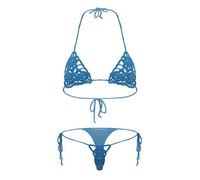YOOJIA Maillots de Bain Femme Sexy 2 Pièces Micro Bikini Femme Micro String Bikini Transparent Sling Shot G-String Thong String Mini Bikini Plage Piscine Natation Lake Blue B M