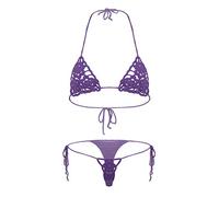 YOOJIA Maillots de Bain Femme Sexy 2 Pièces Micro Bikini Femme Micro String Bikini Transparent Sling Shot G-String Thong String Mini Bikini Plage Piscine Natation Purple B M