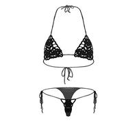 YOOJIA Maillots de Bain Femme Sexy 2 Pièces Micro Bikini Femme Micro String Bikini Transparent Sling Shot G-String Thong String Mini Bikini Plage Piscine Natation Black B M