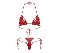 YOOJIA Maillots de Bain Femme Sexy 2 Pièces Micro Bikini Femme Micro String Bikini Transparent Sling Shot G-String Thong String Mini Bikini Plage Piscine Natation Red B M