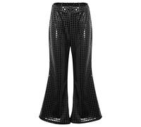 YOOJIA Pantalon de Danse Enfant Fille Garçon Pantalon de Sport Fitness Jogging Sequins Brillant Disco Soirée Bal Fête Carnaval Noir 3-4 Ans