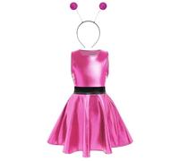 YOOJIA Robe A-Line Métallique pour Enfants Fille Cosplay Alien Ensemble 2 Pièces Robe et Serre-Tête pour Fête Halloween Rose vif 5-6 ans