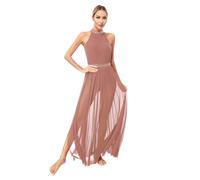 YOOJIA Robe Danse Ballet Femme Brillant Justaucorps Patinage Artistique Strass sans Manche Asymétrique Tutu Latine Jazz Rumba Costume Spectacle Rose poussiéreux G S