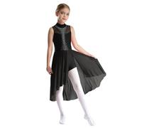 YOOJIA Robe De Danse Lyrique pour Filles Enfants Robe De Patinage Artistique avec Strass sans Manches Combinaison Ballet avec Jupe en Mesh Noir 15-16 Ans