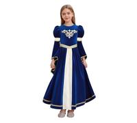 YOOJIA Robe De Princesse Médiévale Pour Enfant Fille Robe De Renaissance Broderie Manches Longues Vêtement Jeu De Rôle Bleu royal 5-6 ans