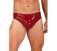 YOOJIA String Sexy Homme Boxer De Bain Shorts Faux Cuir Brillant Lingerie De Nuit Slip Tanga Thong Plaisir Lingerie sous-vêtement Bikini Short De Bain Rouge L