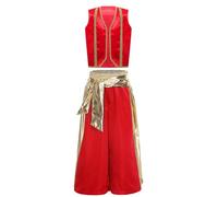 YOOJIA Tenue Style Halloween Enfant Garçon Prince Arabe Tenue Gilet Sans Manches Brillant Pantalons Lanterne Costumes Ethniques Traditionnels 5-16 Ans Bourgogne 15-16 ans