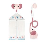 Yookidoo Coffret Douchette Éléphant et Cape de Bain Bébé, Rose Poudré | Serviette à capuche et cintre inclus, trompe verseuse, 2 boutons de débit, cadeau naissance fille, 0 à 2 ans