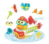 Yookidoo Jouet de Bain Canard Pompier Motorisé, 15 Accessoires, 2 à 6 Ans | Nage seul, jet d'eau par la bouche d'incendie pivotante, personnage à créer, bac de rangement, à piles