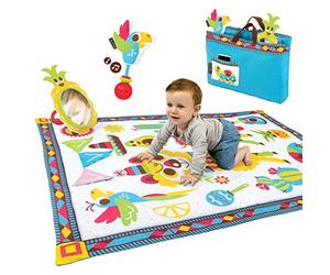 Yookidoo Tapis de Jeu Bébé Pliable en Sac, 145 x 100 cm, dès la Naissance | Se transforme en sac, miroir, hochet et anneau de dentition, lavable, intérieur et extérieur, dès la naissance