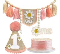 Yoolhamy Bannière de chaise haute pour le 1er anniversaire, avec couronne d'anniversaire et décoration de gâteau, pour le premier anniversaire, garçons et filles, motif de bébé fille Daisy