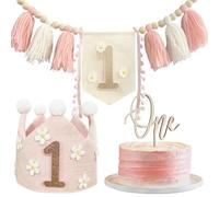 Yoolhamy Bannière de chaise haute pour le 1er anniversaire avec couronne d'anniversaire et décoration de gâteau pour le premier anniversaire, garçons et filles, couronne de bébé fille