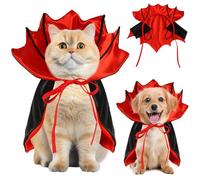 Yoolhamy Cape d'Halloween pour animaux, pour petit chiot, chien et chat, costume de chauve-souris rouge et noir avec armure de cou, sangle réglable, idée pour fête vampire, cosplay