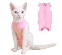 Yoolhamy Combinaison de convalescence pour chat post-opératoire, alternative au collier et cône élisabéthain, plaie anti-léchage pour plaies abdominales ou maladies de la peau (rose/blanc, taille S)