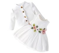 Yoolhamy Ensemble Robe et Cardigan pour bébé à Manches Longues en Coton Princesse Robe Tutu et Manteau (Sleeveless White, 6-9 Mois)