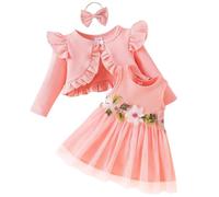Yoolhamy Ensemble Robe et Cardigan pour bébé à Manches Longues en Coton Princesse Robe Tutu et Manteau