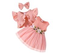 Yoolhamy Ensemble Robe et Cardigan pour bébé à Manches Longues en Coton Princesse Robe Tutu et Manteau