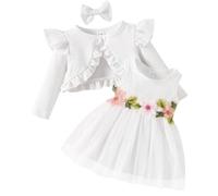 Yoolhamy Ensemble Robe et Cardigan pour bébé à Manches Longues en Coton Princesse Robe Tutu et Manteau
