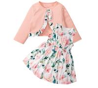 Yoolhamy Ensemble Robe et Cardigan pour Bébé Fille Toddler Girl Floral Print Sleeveless Dress and Long Sleeve Coat 2Pcs Outfits