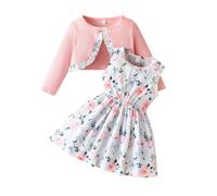 Yoolhamy Ensemble Robe et Cardigan pour Bébé Fille Toddler Girl Floral Print Sleeveless Dress and Long Sleeve Coat 2Pcs Outfits